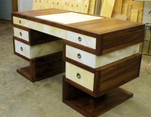 7 Drawer Desk in Walnut & Parchment Desk